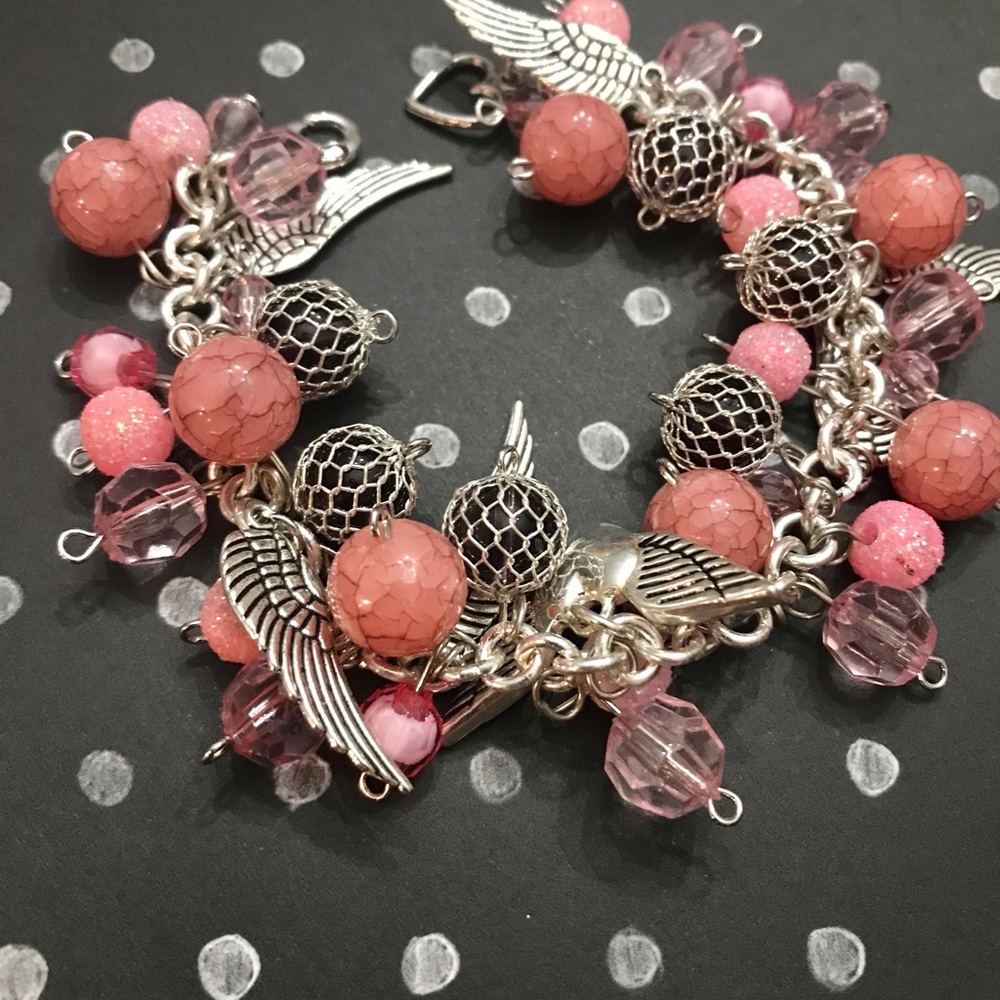 Handmade Angel Wing~beaded charm bracelet~
